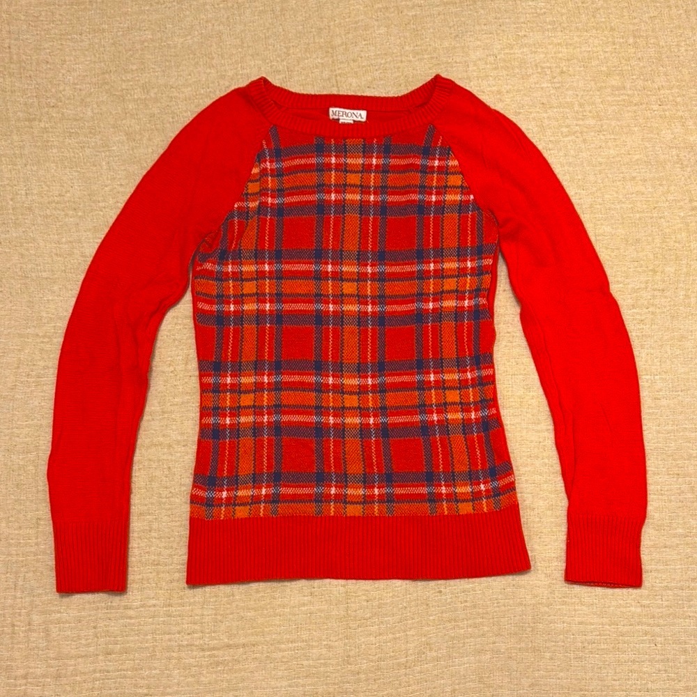Red Plaid Crew‎ Neck Sweater